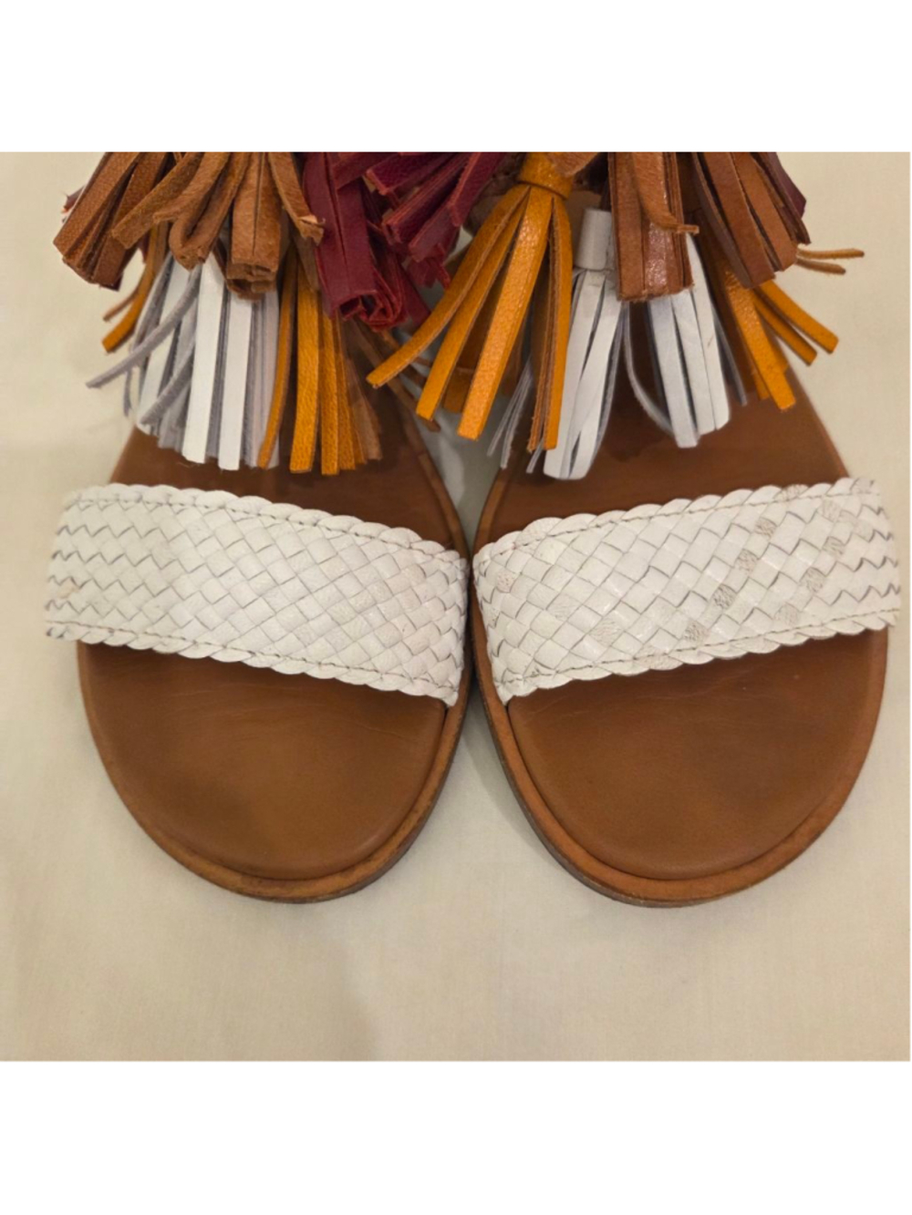 Women's FRAU Brown and White Tassel Sandals Size 8.5 - Picture 5 of 9